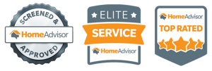 A home service badge with the logos of elite home service.